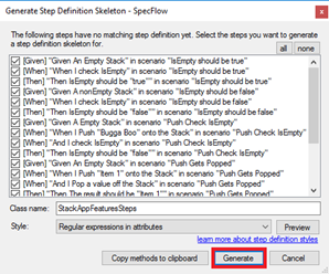 Generate Step Definitions