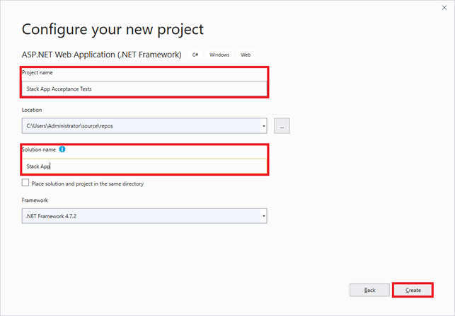 Configure new Project and Solution